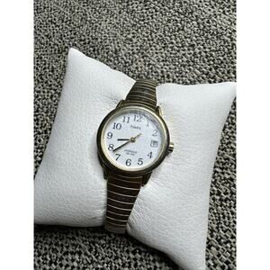 Timex Easy Reader Womens Watch Gold Tone Case White Dial Gold Expansion Band